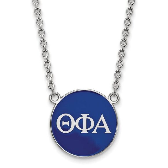 Sterling Silver Theta Phi Alpha Large Blue Enamel Disc Necklace - Picture 1 of 4